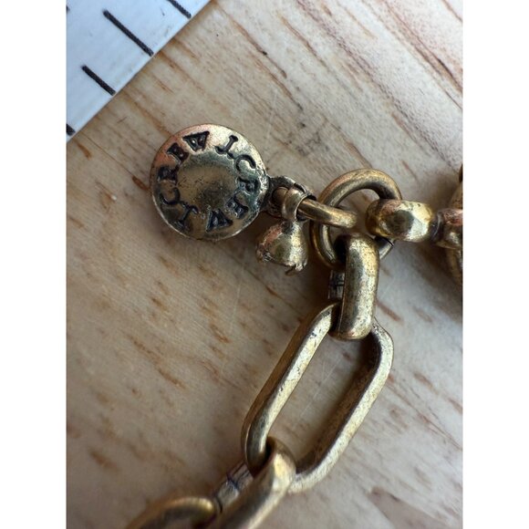 J.Crew Statement Necklace Gold & Black Leaf Design W/ Clear Rhinestones Adjustab - Picture 6 of 7